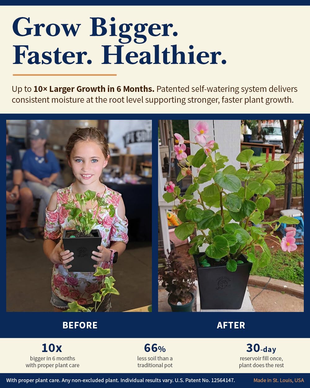 POSIE3DPRINTS Posie Pot Medium Twisted Square - Self Watering Planter 5x5 Inch - Indoor Plant Pot with 30 Day Reservoir - 3D Printed Bioplastic - No Guilt Plant Care - Made in USA, White