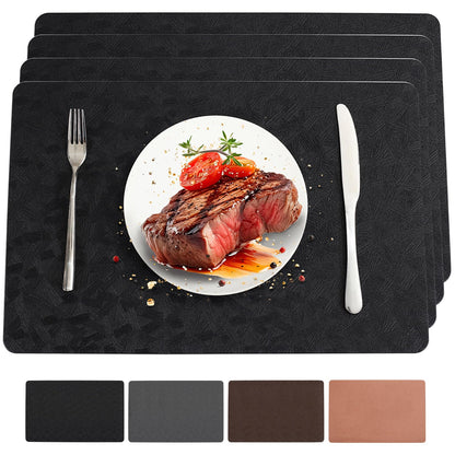 Bxzandya Vinyl Placemats Set of 4 Heat Resistant Easy Clean Non-Slip Place Mats for Dining Table. Faux Leather Waterproof Stain Resistant Wipeable Washable PU Table Mats(4, Black)