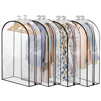 4 Pack Full Clear Garment Bags with Side Zipper, 40" Clothes Covers with 10" Gusset, Transparent Hanging Suit & Coat Covers for Closet Storage, Jackets, Dresses, Windbreakers