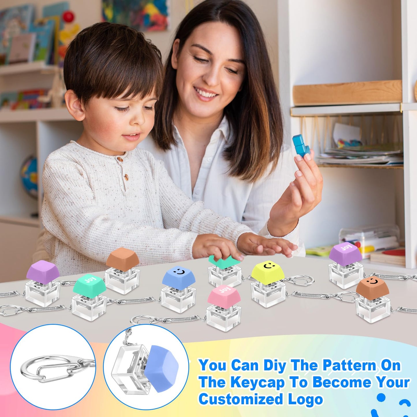 Seeloowy 36 Pcs Keyboard Fidget Clicker Keyboard Keychain Decompression Relief Toys Button Stress Relief Gifts for Adults Pass the Time Office Party Favors (Classic Color)