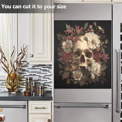 Halloween Skull White Flowers Dishwasher Magnet Cover for The Front Magnetic Dishwasher Magnets Decorative Cover Panel Magnetic Refrigerator Covers for Kitchen Farmhouse Home Decor - 23 X 26 in