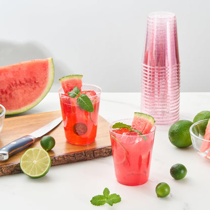 Restaurantware Glitter Cups 10 oz Pack of 20 Pink Glitter Plastic Cups Fancy Drink Tumblers Disposable, Durable Plastic Glasses Cold Food-Friendly Tumblers for Cocktails Punch at Parties