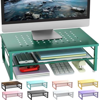gianotter 2-Tier Metal Monitor Stand Riser, Desk Organizer for Monitor, Office Desk Storage Organizer for Office Supplies (Dark Green)