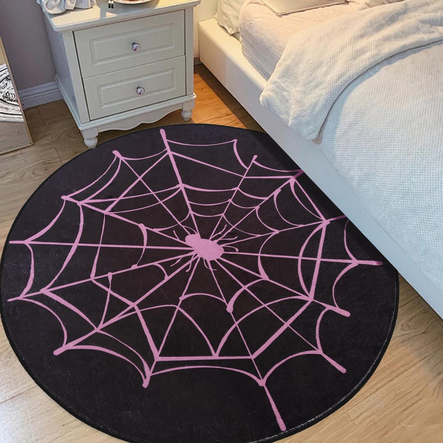 ABREEZE Spiderweb Decor Rug, Halloween Spider Web Carpet with Non-Slip Backed, Soft Washable Decor Rug for Living Room Bedroom Pink 47”