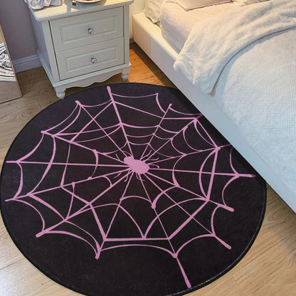ABREEZE Spiderweb Decor Rug, Halloween Spider Web Carpet with Non-Slip Backed, Soft Washable Decor Rug for Living Room Bedroom Pink 47”