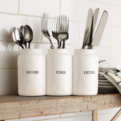Farmhouse Ceramic Triple Utensil Holder