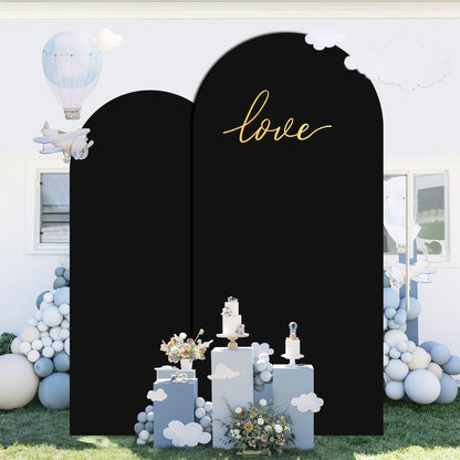 PATYDEST Black Wedding Arch Cover Set of 2 Arch Cover Backdrop Fabric 7.2ft 6ft Spandex Fit Backdrop Cover for Arch Stand Arches Frame Wall Cover for Birthday Baby Halloween Party Arch Stand Cover