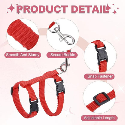 Rabbit Harness and Leash, Escape Proof Bunny Cat Leash Small Animal Harness Soft Adjustable Buckle(2Pcs, Red) for Bunny Kitten Cats Puppies Walking Hiking Training