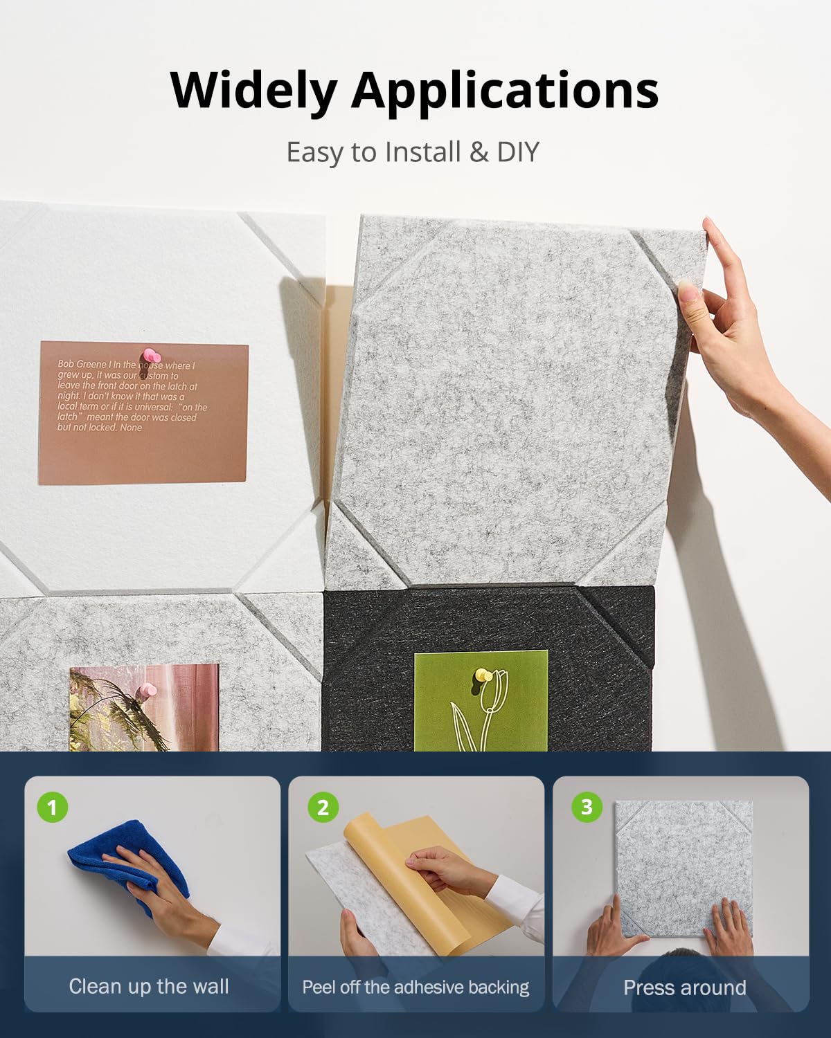 Woovio Large Cork Boards for Walls 48" X 36", Felt Bulletin Boards with Self Adhesive, 12 Pack Felt Wall Tiles Alternative Pin Board Cork Boards for Office Classroom Wall Decor White