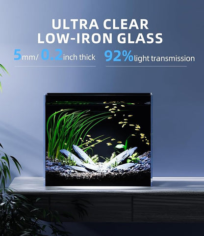 3 Gallon Glass Fish Tank Ultra Clear Rimless Aquarium, Built-in Black Background Rectangular Tank