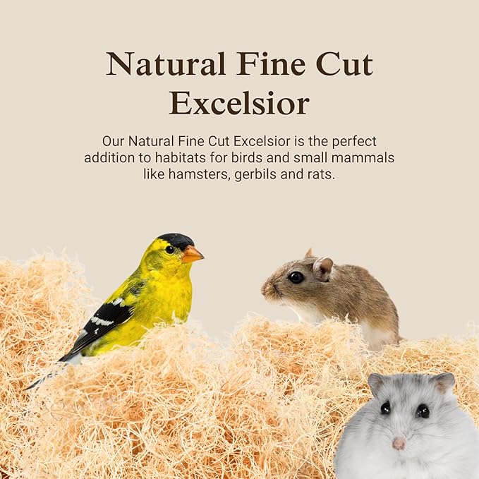 The Habitat Life - Natural Fine Cut Excelsior - for Birds, Hamsters, Gerbils, Rats & Other Small Mammals - Soft & Absorbent - Wood Fiber - Dye-Free & Safe - Medium - 2 Pack