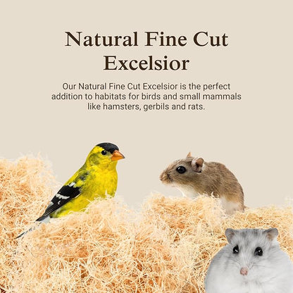 The Habitat Life - Natural Fine Cut Excelsior - for Birds, Hamsters, Gerbils, Rats & Other Small Mammals - Soft & Absorbent - Wood Fiber - Dye-Free & Safe - Small - 1 Pack