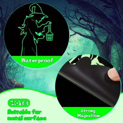 Funrous 16 Pieces Halloween Magnet Decorations Luminous Halloween Fridge Magnet Pumpkin Witch Bats Reflective Sticker for Metal Door Kitchen Garage Car Spooktacular Decoration Party Supplies Decor