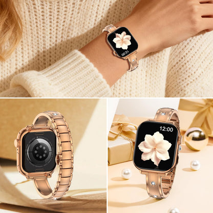 BAITEYOU Thin Narrow Stainless Steel Bands Compatible with Apple Watch Band 49mm 46mm 45mm 44mm Series Ultra 11 10 9 8 7 6 5 4 SE 3 2 1 42mm for Women, Dressy Metal iWatch Strap Bracelet Rose Gold