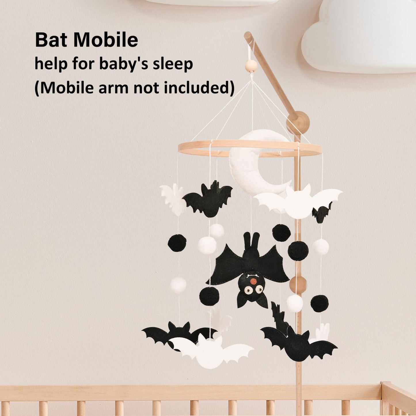 Bat Baby Mobile, Gothic Mobile for Crib, Halloween Crib Mobile for Boys and Girls, Gothic Nursery Mobile for Bassinet, Bat, Moon