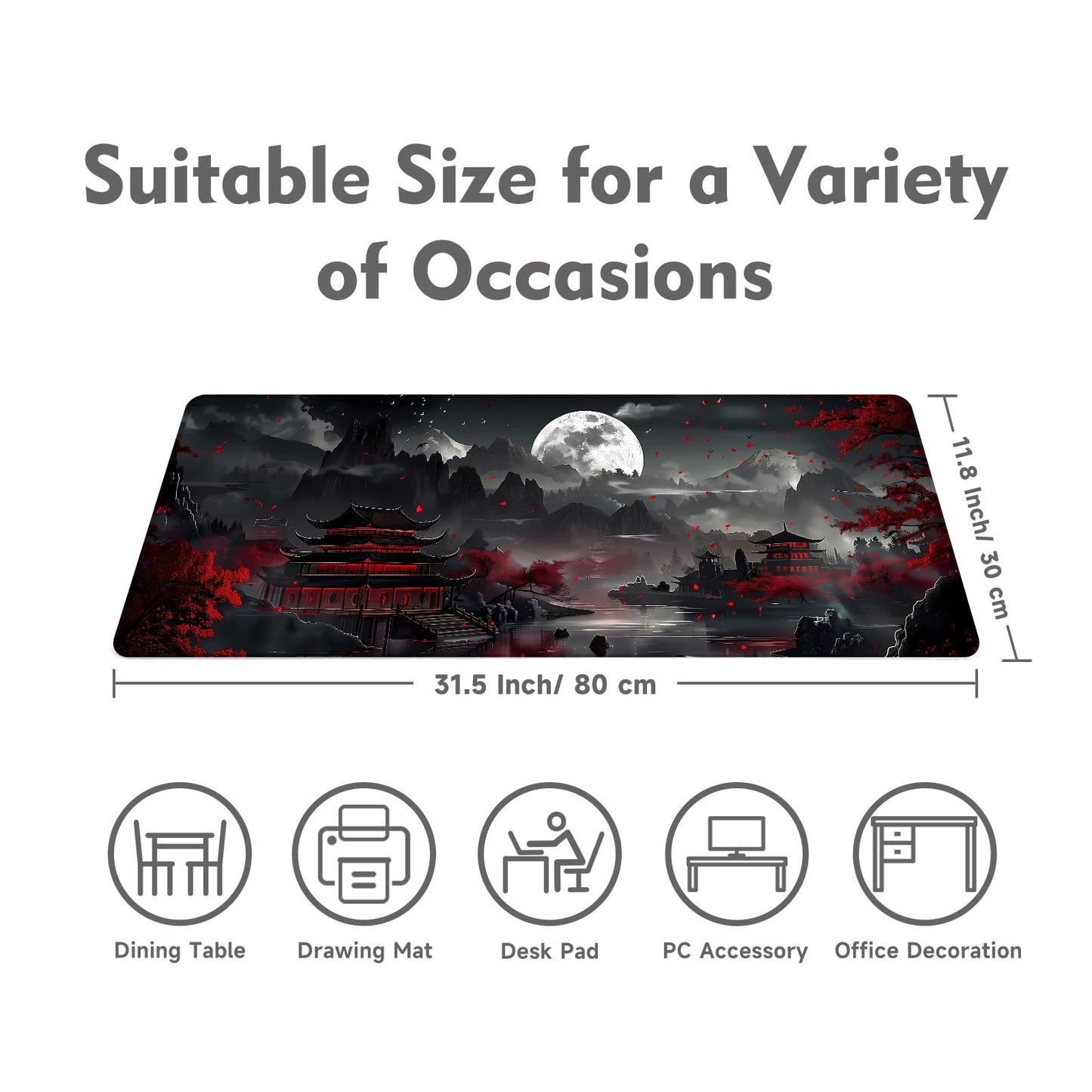 Japanese Desk Mat Mouse Pad Dark Moon Gaming Desk Pad XL Large Mouse Mat Office Decor Accessories (Mountain Moon)