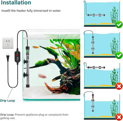 hygger Submersible Aquarium Heater, 100W 150W 200W 300W Adjustable Fish Tahk Heater with Temperature Controller, LED Display, Small Aquarium Betta Heater for up to 20/26/40/48 Gallons
