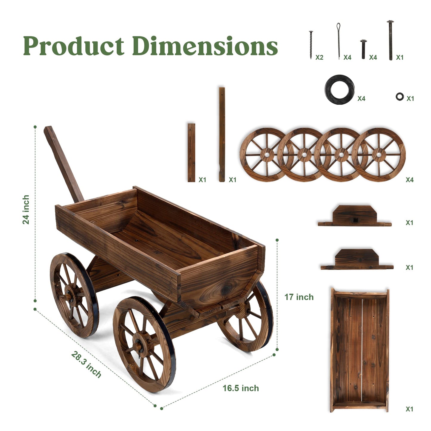 OIPRTGFJ Wood Wagon Planter for Outdoor Balcony Decor - Garden Rustic Wooden Flower Cart with Wheels for Outside Garden Decor Wheelbarrow Planter for Patio