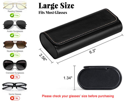RayLove Glasses Case Hard Shell, Travel Sunglasses Case, Leather Hard Eyeglass Case for Women, Reading Glasses Case for Men (Faux Leather, Black)