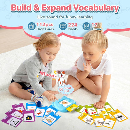 French & English Talking Flash Cards for Toddler, Learning Montessori Toys with 224 Sight Words, Speech Therapy Toys, Children's Sensory Preschool Learning Educational Birthday