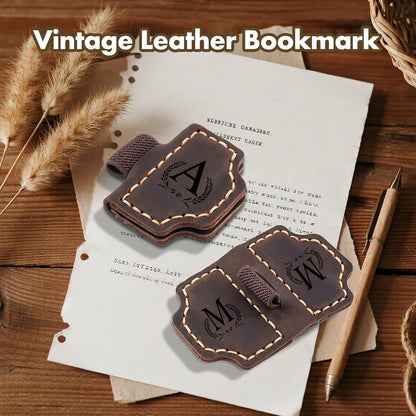 Custom Bygone Mark Bookmark with Pen Holder, 26 Letters Name Initial Personalized Magnetic Leather Bookmark, Gifts for Book Lovers, Readers, Travelers, Leather Book Marks (Purple, I)