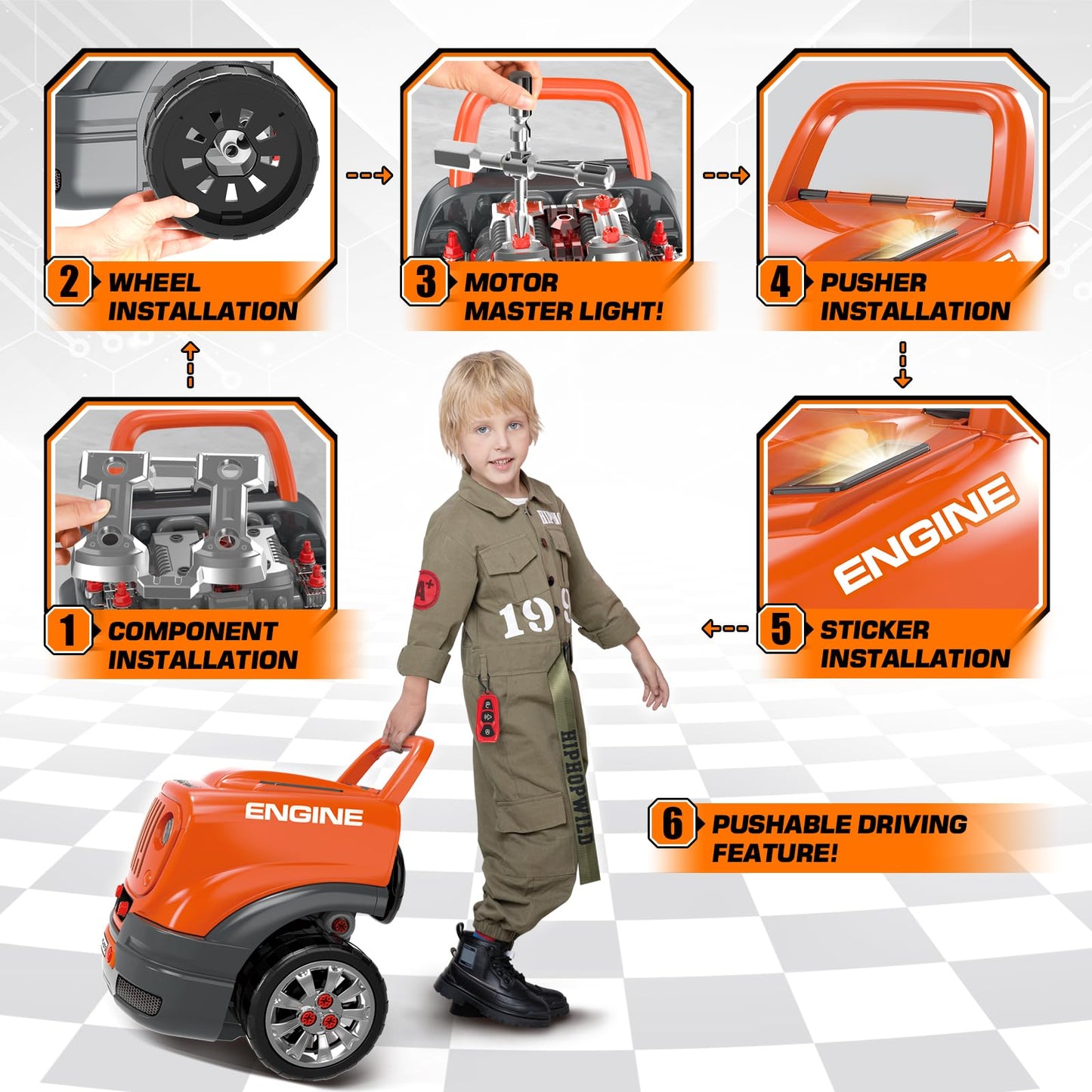 SpringFlower Toys Gifts for 3 4 5 6 7 8 Years Old Boys, Large Truck Engine Toys for Kids 3-8 Years Old, Big Truck Builder Kit, Mechanic Repair Set for Kids, Ideal Christmas, Birthday Gifts