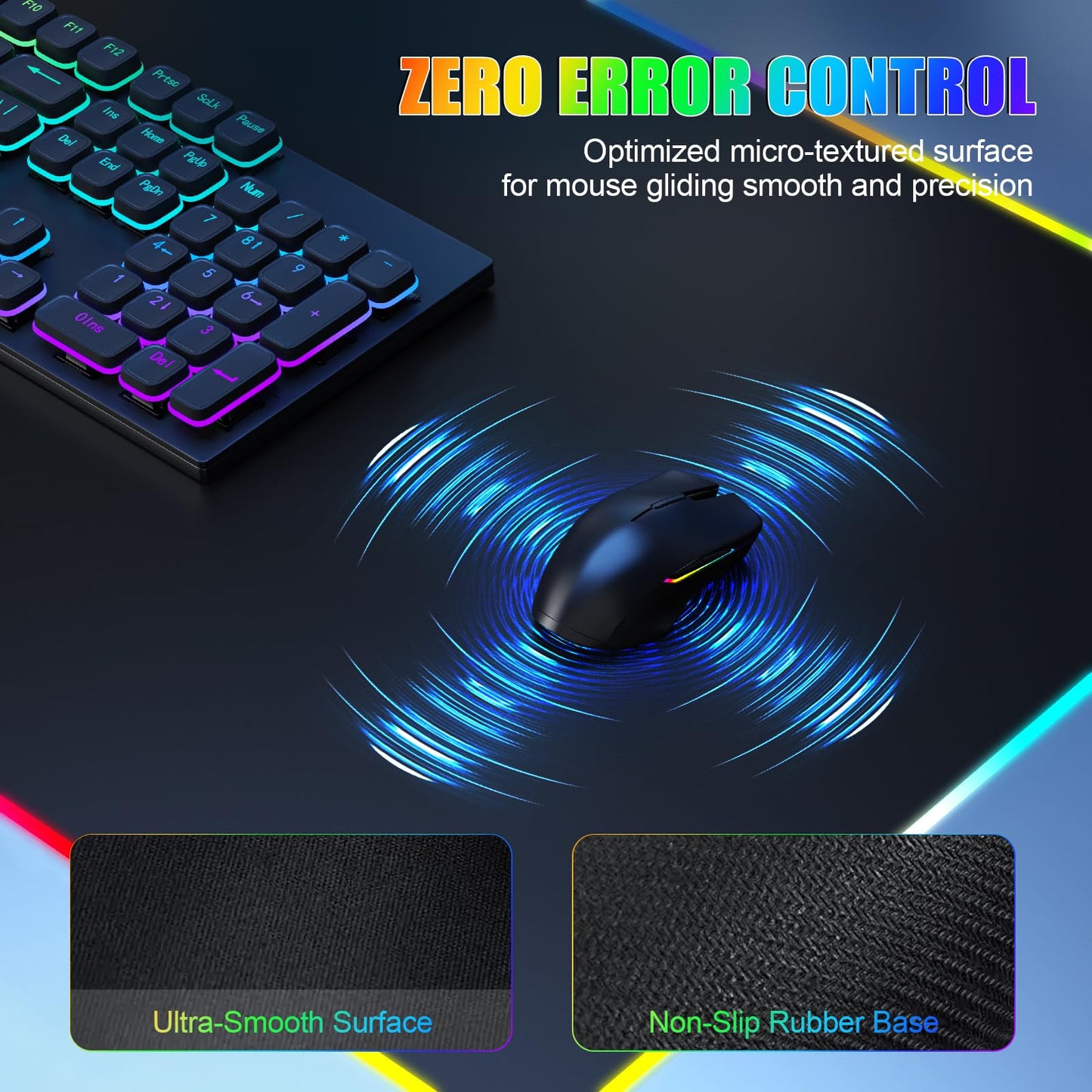 Mouse Pad with Wireless Charging, Large Desk Mat RGB Gaming Mousepad, 10 Light Colors LED Gaming Pad Keyboard Pad with Ultra-Smooth Surface & Non-Slip Rubber Base, Waterproof Full Desk Mouse Pad