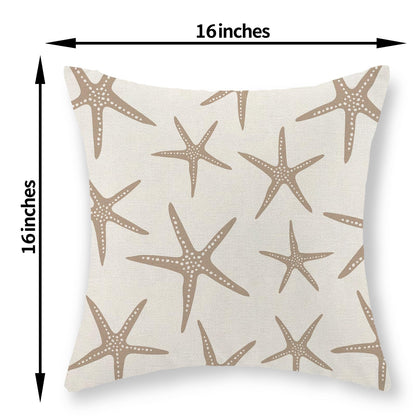 JEFERSO Brown Tan Starfish Pillow Covers 16x16 Set of 2 Coastal Throw Pillows Summer Nautical Ocean Beach Theme Decorative Pillowcase Outdoor Farmhouse Linen Decor Cushion Case for Couch Home Bedroom