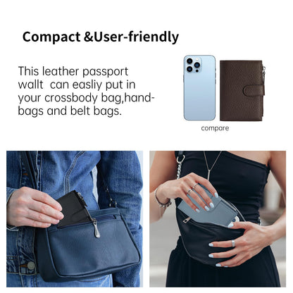 ilovever Passport wallet and Card Slot Combo RFID Blocking Slim Leather Travel Passport Wallet for Men and Women with Zippered Coins Pocket Passport holder, Dark Brown