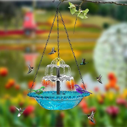Solar Cascade Hanging Bird Bath Fountain,Solar Powered Cascade Hanging Bird Bath Fountain with Solars Pump,for Outdoor and Gardens (Gray)