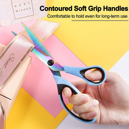 Scissors All Purpose, Sharp Titanium Blades Shears, Rubber Comfort Grip Handle, Multipurpose scissors 3 pack, Great for Office, Fabric, Craft, Sewing, Arts, School and Home Supplies, Black&Blue