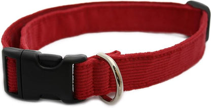 Hemp Corduroy Dog Collar Available in 9 Colors (Rust, Marigold, Bronze, Avocado, Blue, Plum, Pink, Red, Black) Sold in 6 Sizes (3/4" Small, Red)