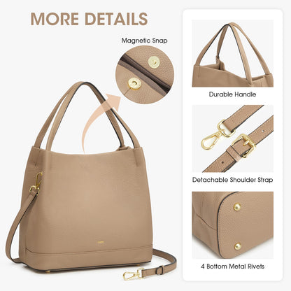 Kattee Genuine Leather Handbags for Women 2026 Trendy, Soft Leather Bucket Bags Shoulder Tote Crossbody Purses with 2 Straps, Apricot