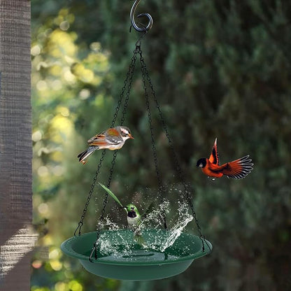OVZILKI Bird Bath for Outside Heavy Duty, 14 inch BirdBath Bowl Only with Rust-Proof Black Chains for Outdoor, Hanging Bird Bath Hanging Bird-Feeder for Garden Backyard Decor (Green 1 Pack)