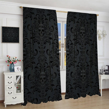 Halloween Curtains for Living Room,Skull Spooky Moody Skeleton Gothic Treatments Drapes for Bedroom Indoor Outdoor Event Party Decor 42" W X 45" L