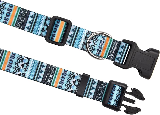MarukoPet Dog Collar and Leash Set, Adjustable for Small Medium Large Dogs Puppy, Cute Design with Bohemia Floral Tribal Geometric Patterns Boys Girls Dog Collar(Green Bohemia Set,L)
