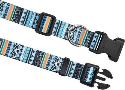 MarukoPet Dog Collar and Leash Set, Adjustable for Small Medium Large Dogs Puppy, Cute Design with Bohemia Floral Tribal Geometric Patterns Boys Girls Dog Collar(Green Bohemia Set,XS)