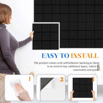 DOLLAR BOSS Felt Cork Board Tiles, 6 Packs 12" x 12" 1/2" Thick Bulletin Board Adhesive Acoustic Panels Soundproof Corkboards for Walls with 60 Pushpins for Home Office Kitchen School, Grid