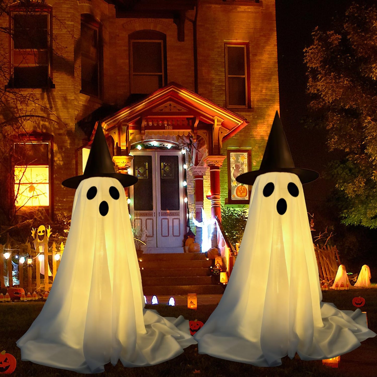 2Packs - Halloween Decorations Indoor, Spooky Ghost with String Lights Battery Operated, Upgraded More Sturdy Ghost Halloween Decorations（Warm White）