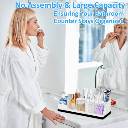 Bathroom Counter Organizer, White Silicone Toothbrush Holders for Bathrooms Organizer Countertop with 3PCS Qtip Holder, Toothbrush and Toothpaste Holder for Bathroom Organization Storage Vanity