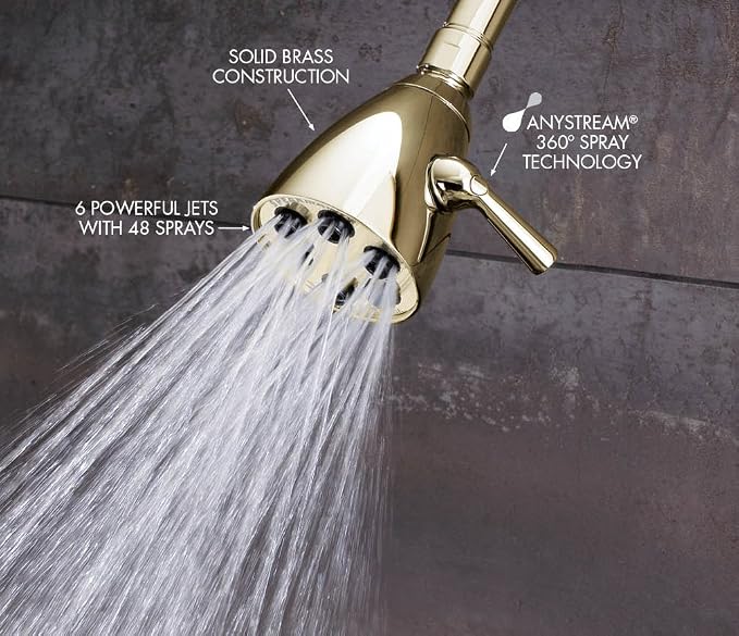 Speakman S-2252-PB-E2 Polished Solid Brass Shower Head, 3 Settings, Anystream Technology, Low Maintenance, Efficient