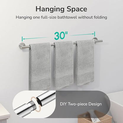 USHOWER Polished Chrome Bath Towel Bar, 30-Inch Towel Rack for Bathroom Wall-Mounted, Thicken SUS304 Stainless Steel Towel Rod (Total Length 32-Inch)