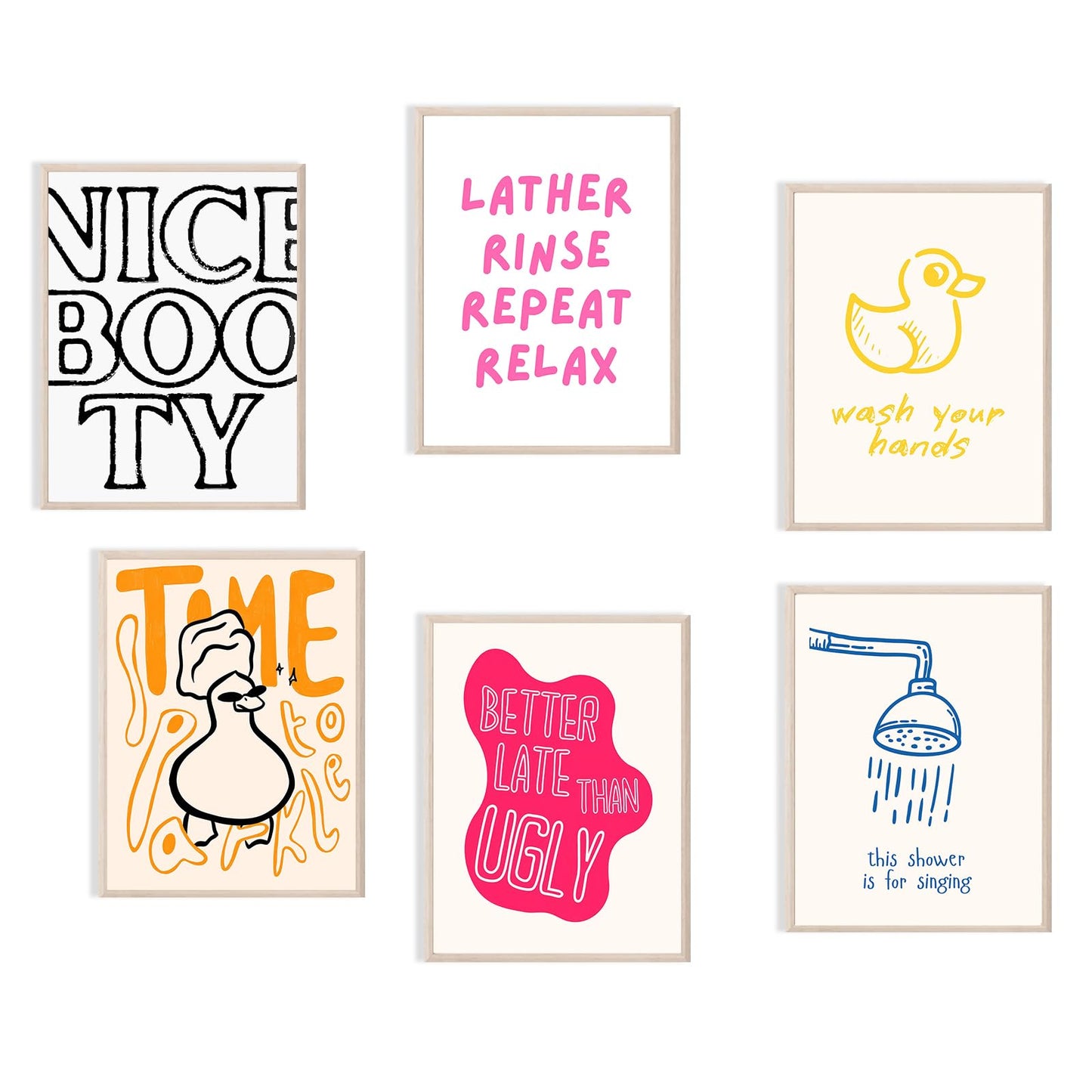 Nursery Poster Cute Animal Picture Funny Bathroom Wall Art Set Of 6 Nursery Decor 8x10 Inch Unframed Poster Minimalist Prints for Kids Room Boys and Girls Room Baby Room Living Room BedRoom BathRoom