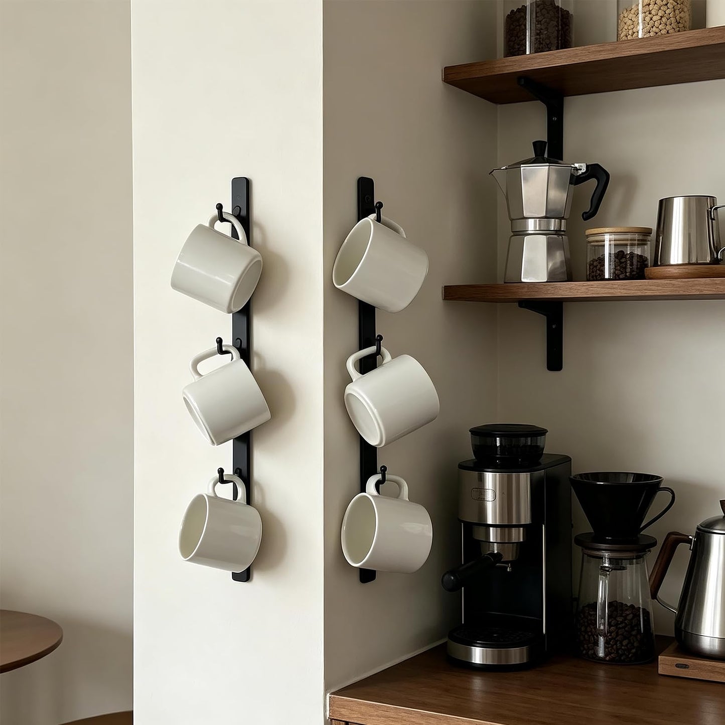 Yohsnor Coffee Mug Rack Set of 2 - Stylish Black Iron Coffee Cup Holder with 6 Hooks, Mounted Shelf for Kitchen & Office, Space-Saving, Easy to Install, Durable & Sturdy Hanger Racks