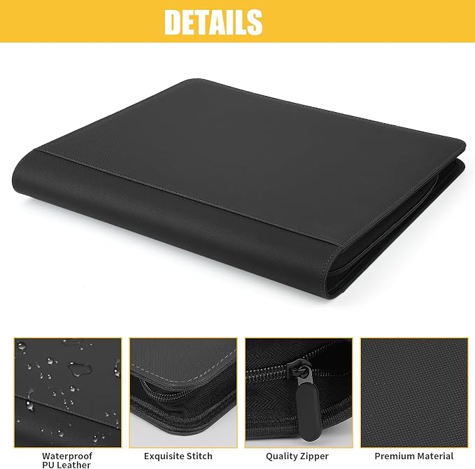 Toploader Binder, Holds 324 Toploaders, 9 Pocket Top Loader Binders with Sleeves for 3 x 4'' Toploaders, Double-Sided Pocket Top Loader Storage Binder, Trading Card Binder - Diamond Black