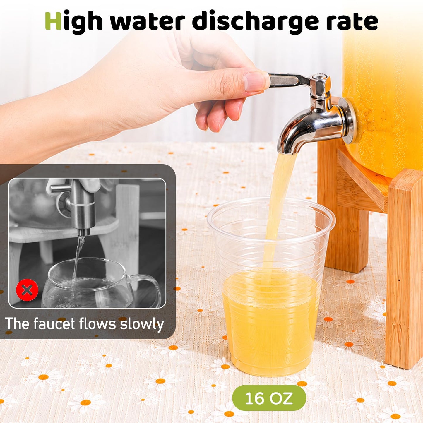 MOBYKE 2 PCS 1.1 Gallon Drink dispenser, Large Water Glass Beverage Dispenser With Wood Stand for Parties With Stainless Steel Spigot, Ideal for Lemonade,Juice, Tea, and Party Drinks