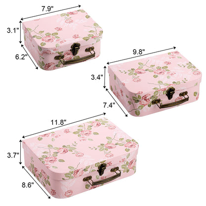 Fasmov 3 Pack Paperboard Suitcases Storage Box Decorative Storage Boxes Gift Boxes With Lids for Photo Storage Home Decoration, Wedding, Birthday, Anniversary, Pink