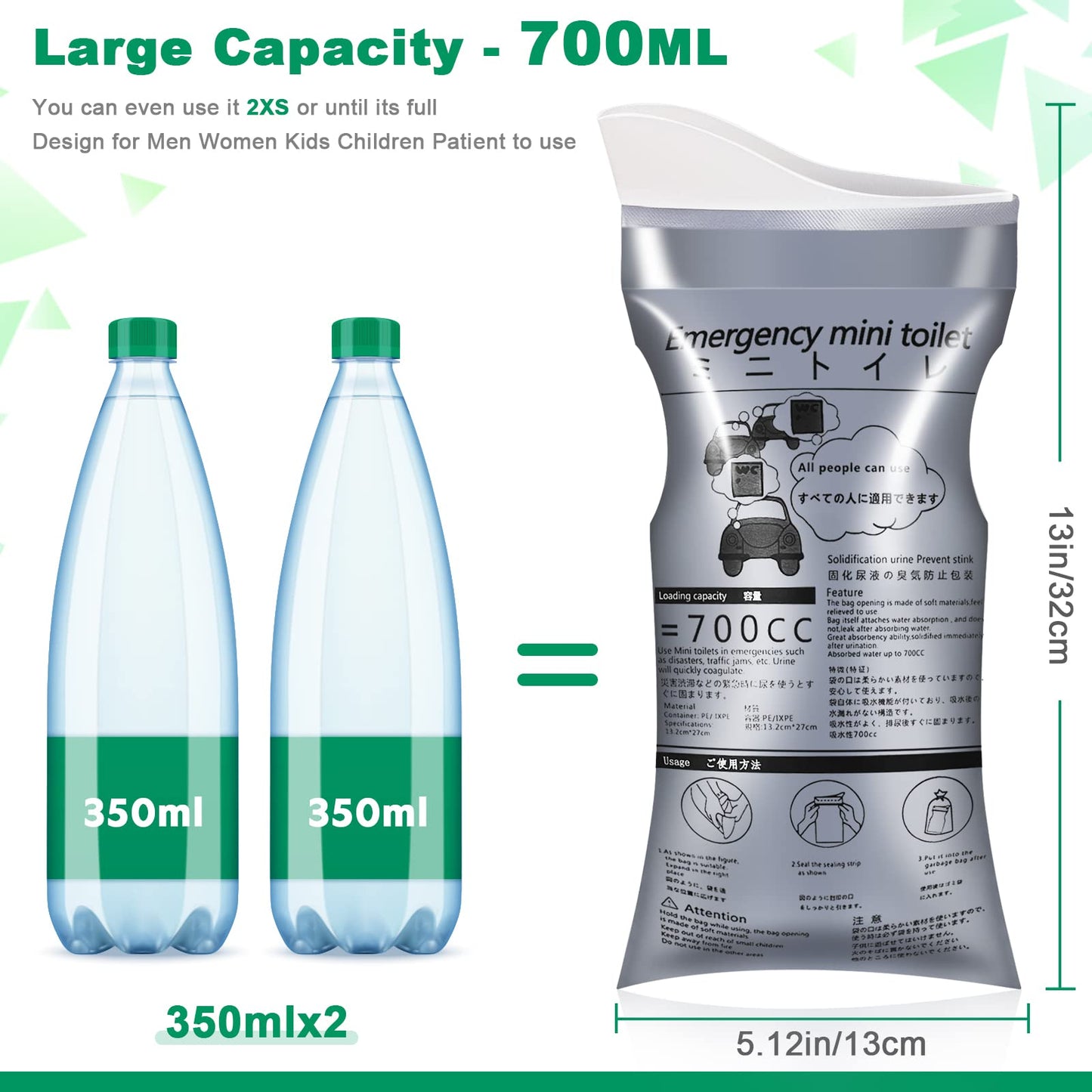 OUMEE 28/23/20/12/8 Pack Disposable Urine Bags, 700ML Travel Pee Bags Unisex Urinal Bag Vomit Bag for Travel Traffic Jam Emergency Portable Camping Urinal Bags for Men Women (8)