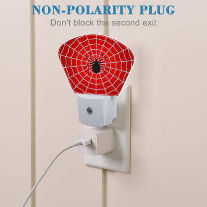 Uiaoiais Black Spider Night Light for Kids, White Spider Web LED Night Light Plug into Wall with Dusk to Dawn Sensor for Girls Boys Women Men Room, Hallway, Kitchen, Bathroom, Stairs Decor