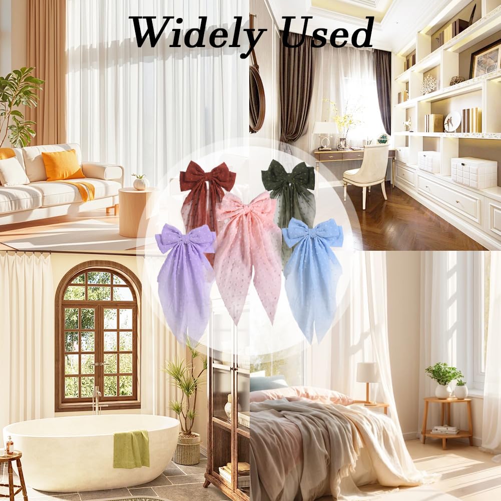 2 Pack Purple Curtain Tiebacks, Romantic Bow Curtain Ties with Clips, Decorative Sheer Curtain Holdbacks, Boho Curtain Tie Backs for Bedroom Nursery Living Room Home Decor (Purple)